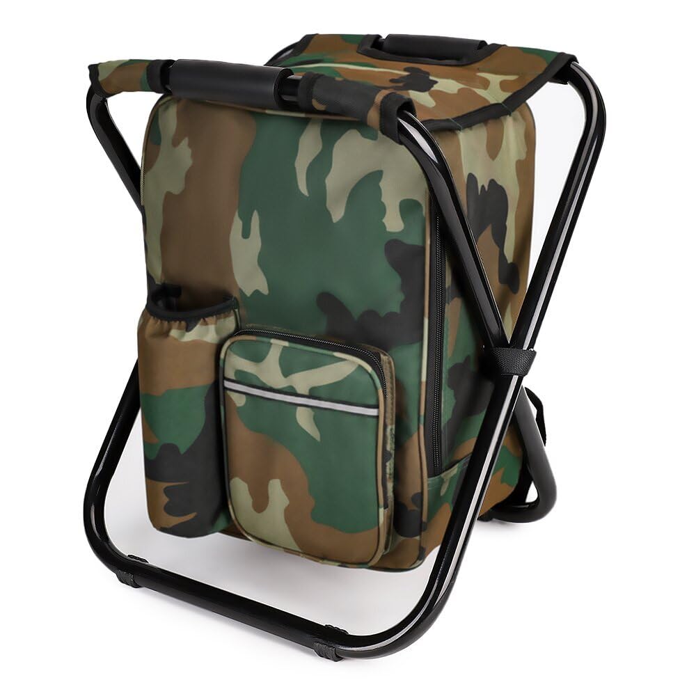 YESIACE Camo Camping Stool Backpack with Cooler