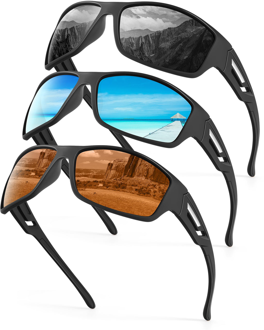 KALIYADI Polarised Sport Sunglasses - 3-Pack