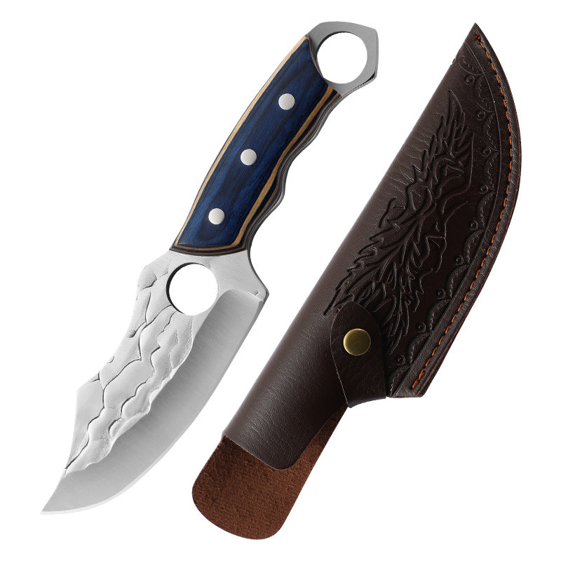 Forged Stainless Steel Camping Knife with Leather Sheath