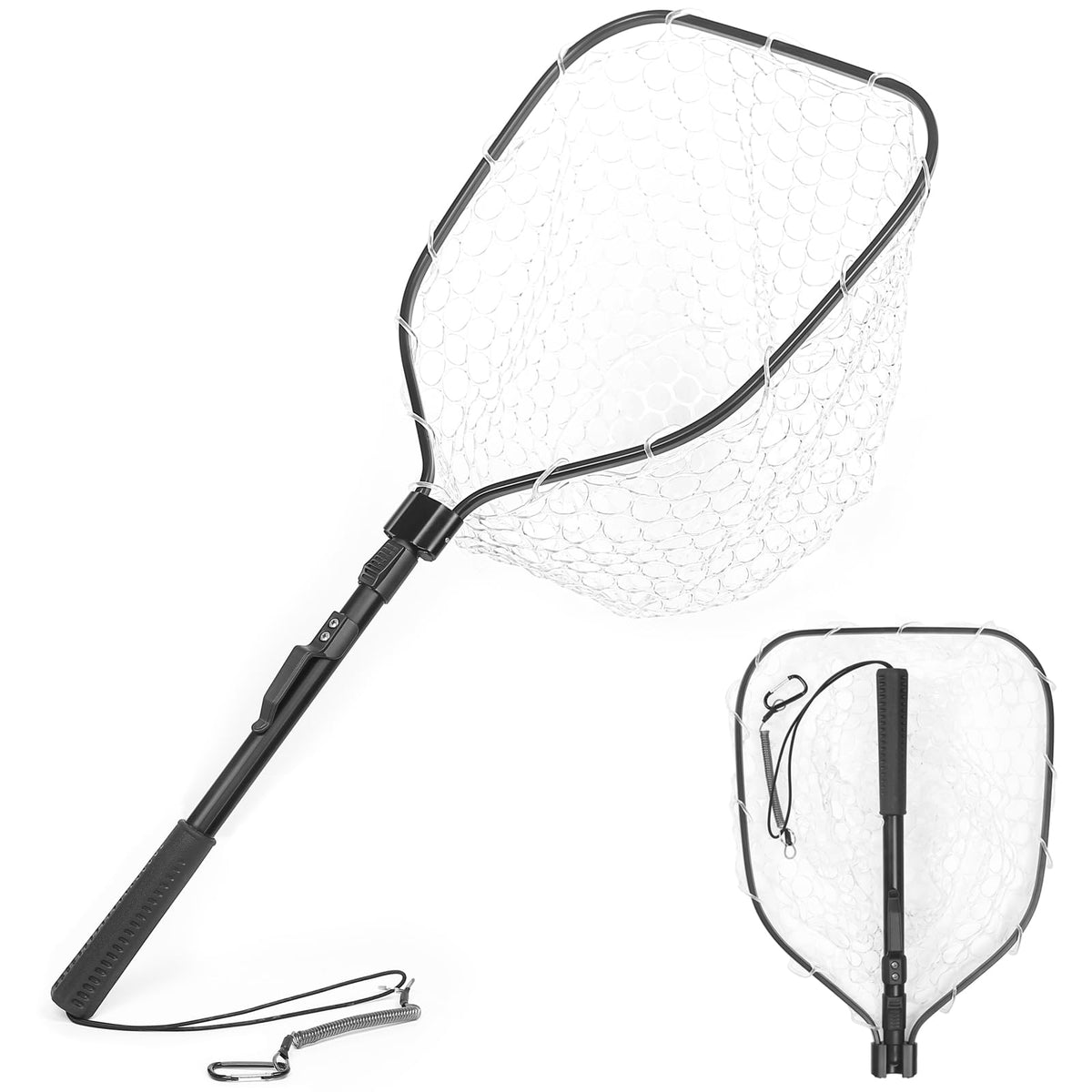 Foldable Fishing Landing Net with Clear Rubber Mesh