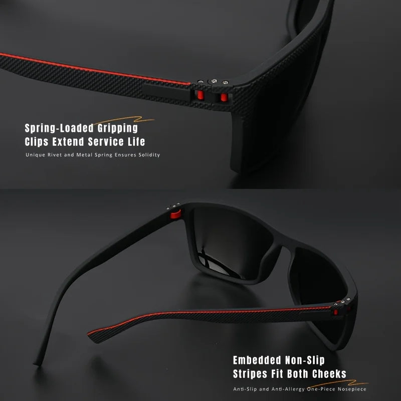 Polarized Square Frame Sunglasses - UV400, Mirror Lenses, Spring Hinges