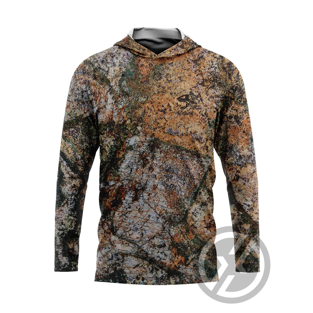 Men's UV Long Sleeve Hooded Fishing Shirt - Ocean Camo