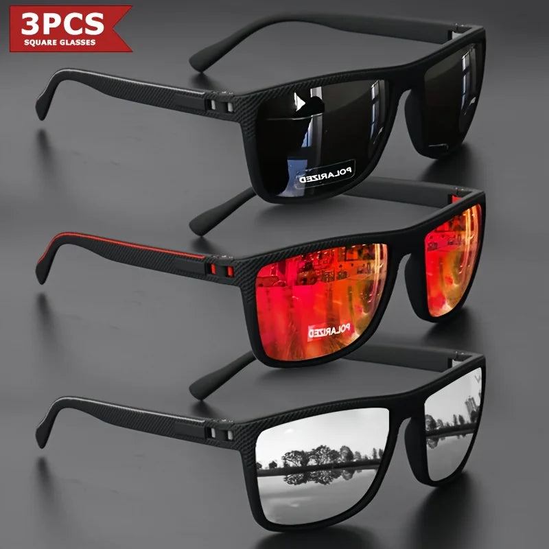 Polarized Square Frame Sunglasses - UV400, Mirror Lenses, Spring Hinges