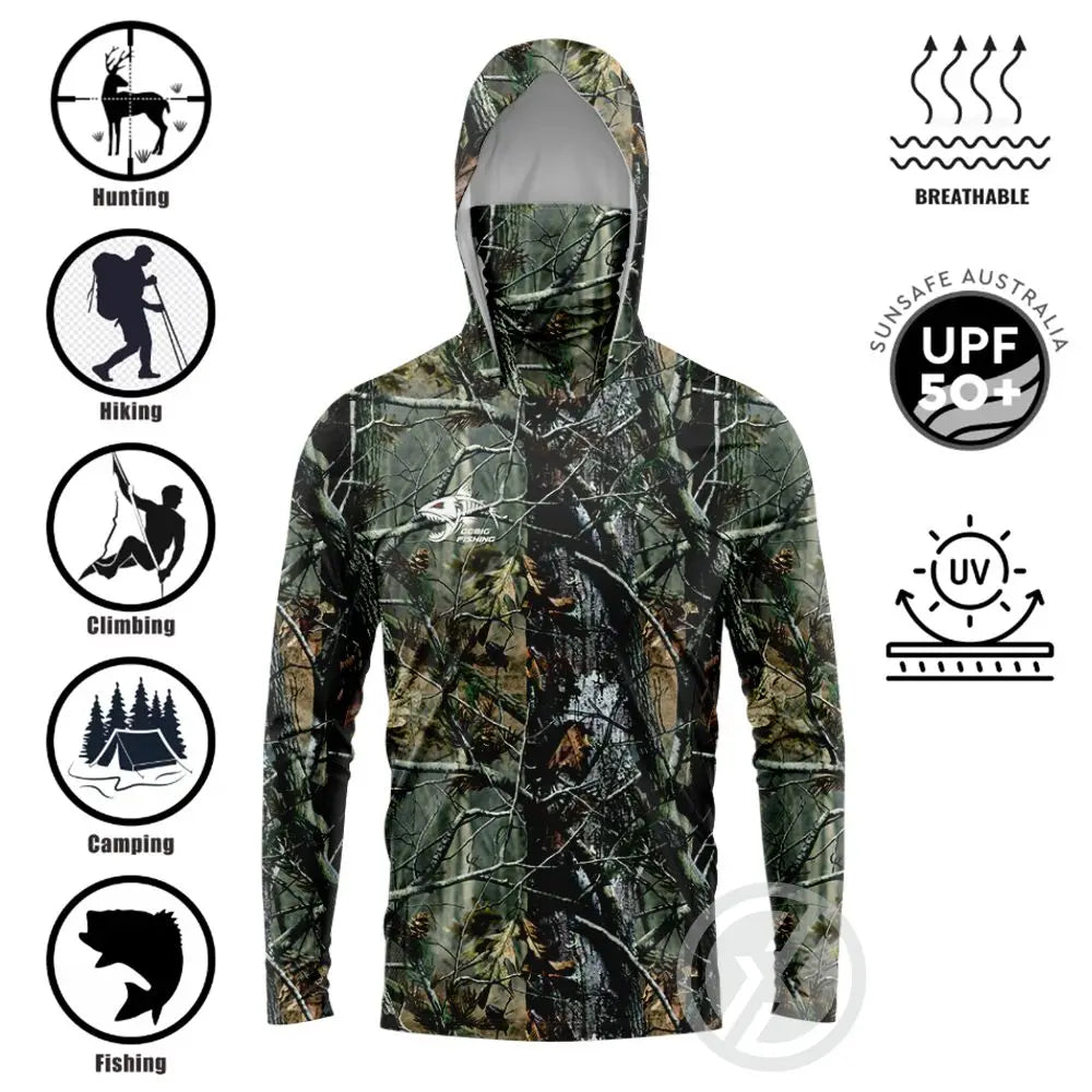 Men's UV Protection Hooded Fishing Shirt with Face Mask - Urban Camo