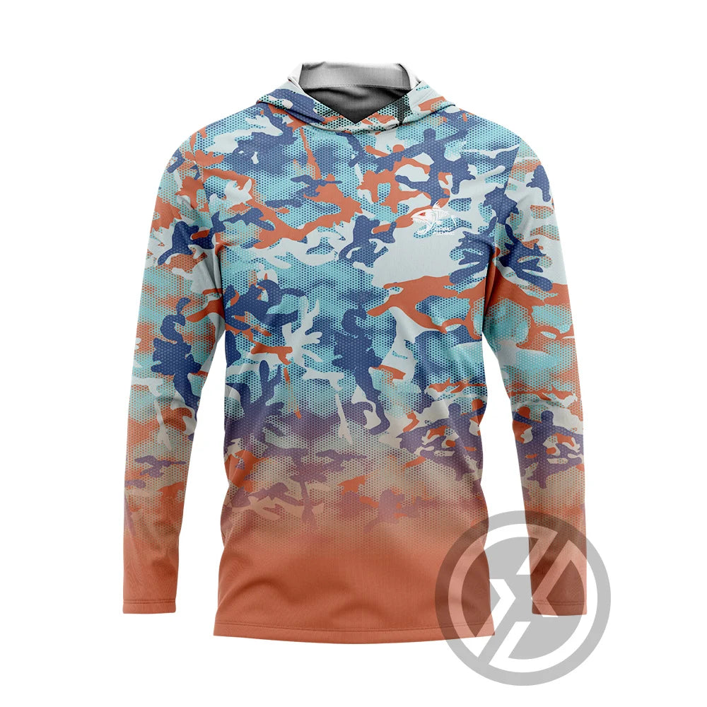 Men's UV Long Sleeve Hooded Fishing Shirt - Ocean Camo