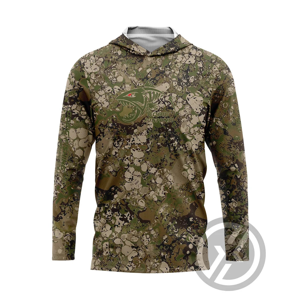 UPF 50+ Hooded Fishing Shirt - Quick-Dry, Face Cover & UV Protection