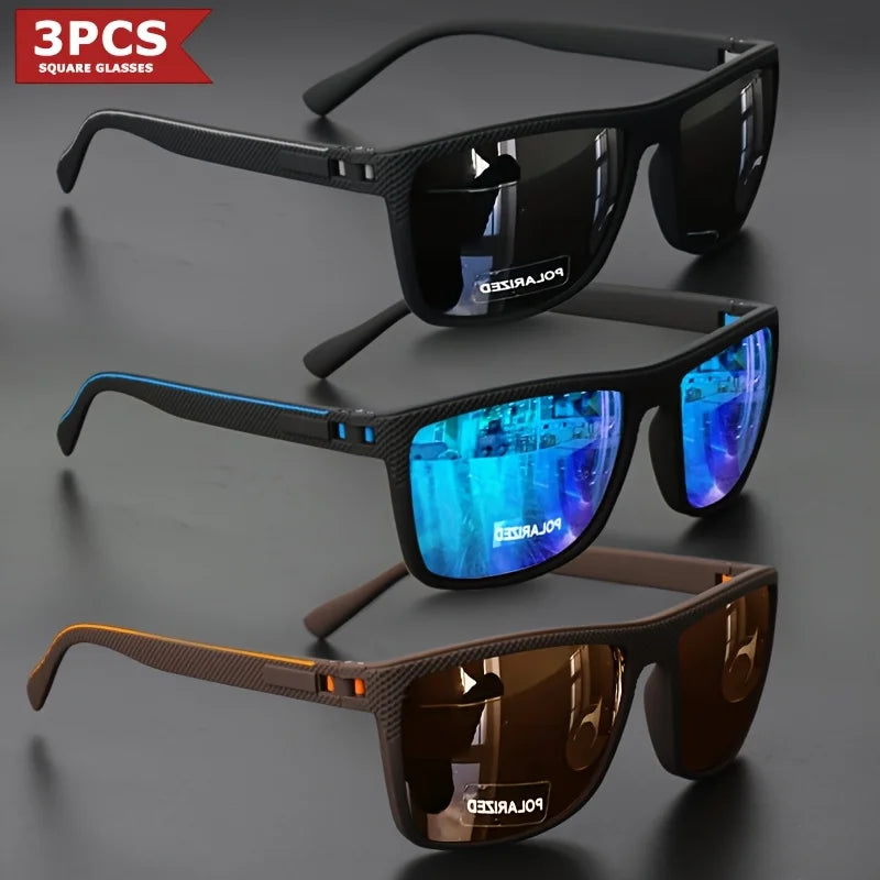 Polarized Square Frame Sunglasses - UV400, Mirror Lenses, Spring Hinges