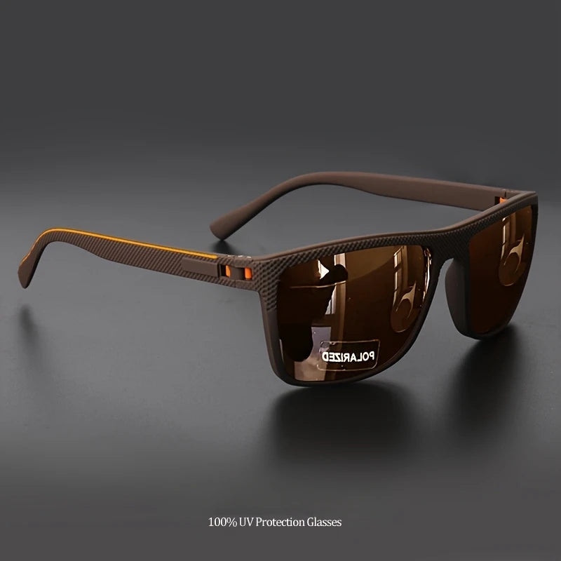 Polarized Square Frame Sunglasses - UV400, Mirror Lenses, Spring Hinges