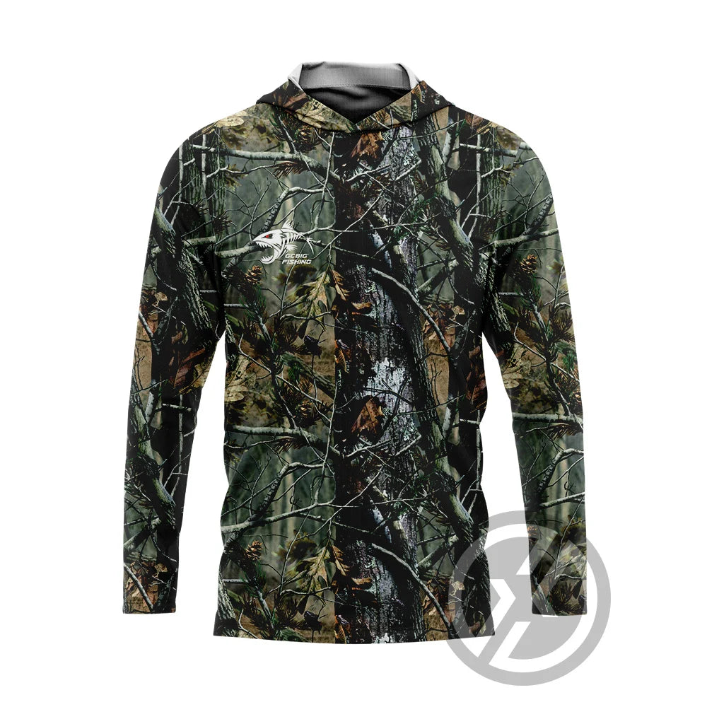 Men's UV Long Sleeve Hooded Fishing Shirt - Ocean Camo