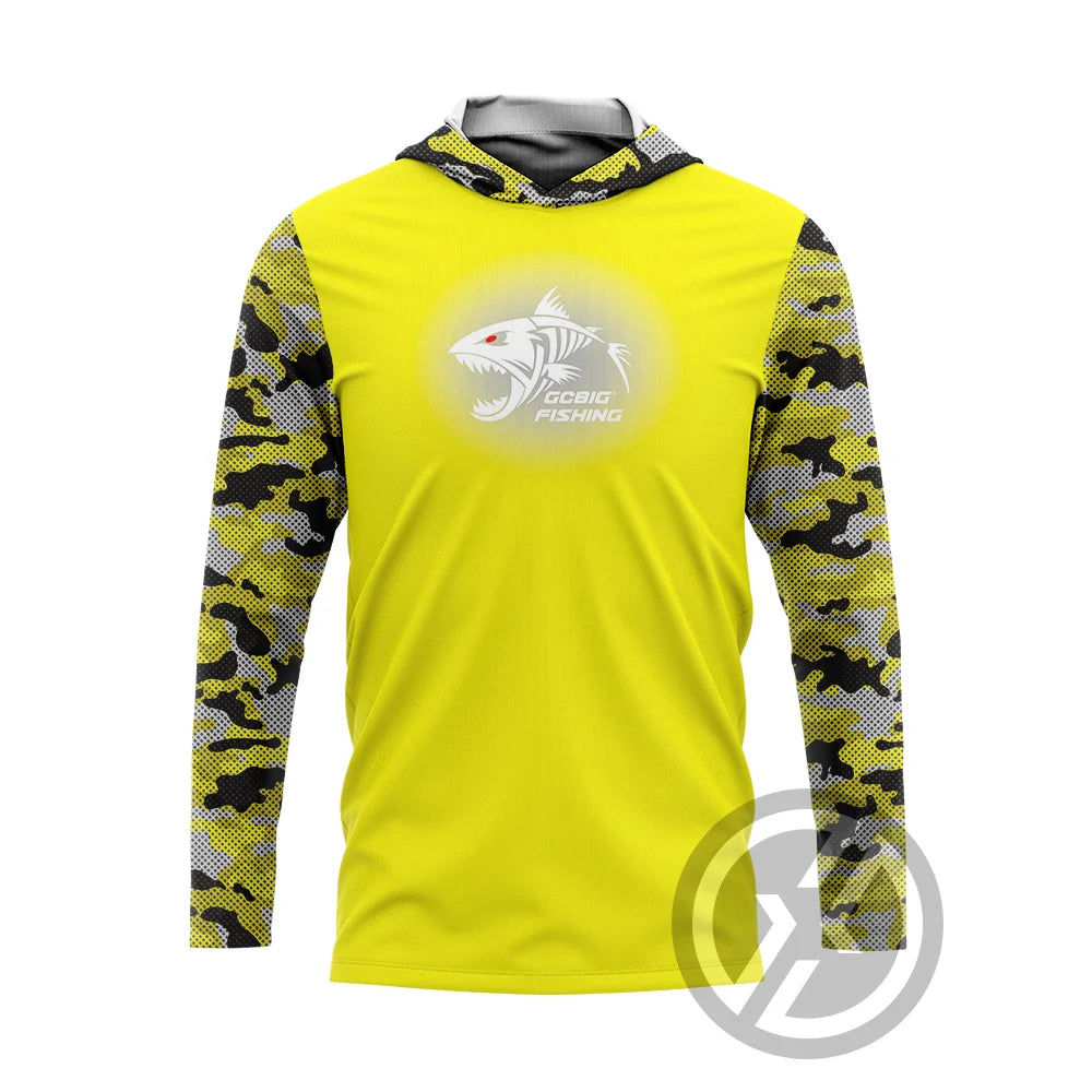 Men's UV Long Sleeve Hooded Fishing Shirt - Ocean Camo