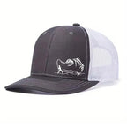 Fishing Trucker Cap - Skeleton Fish Embroidery, Mesh Back