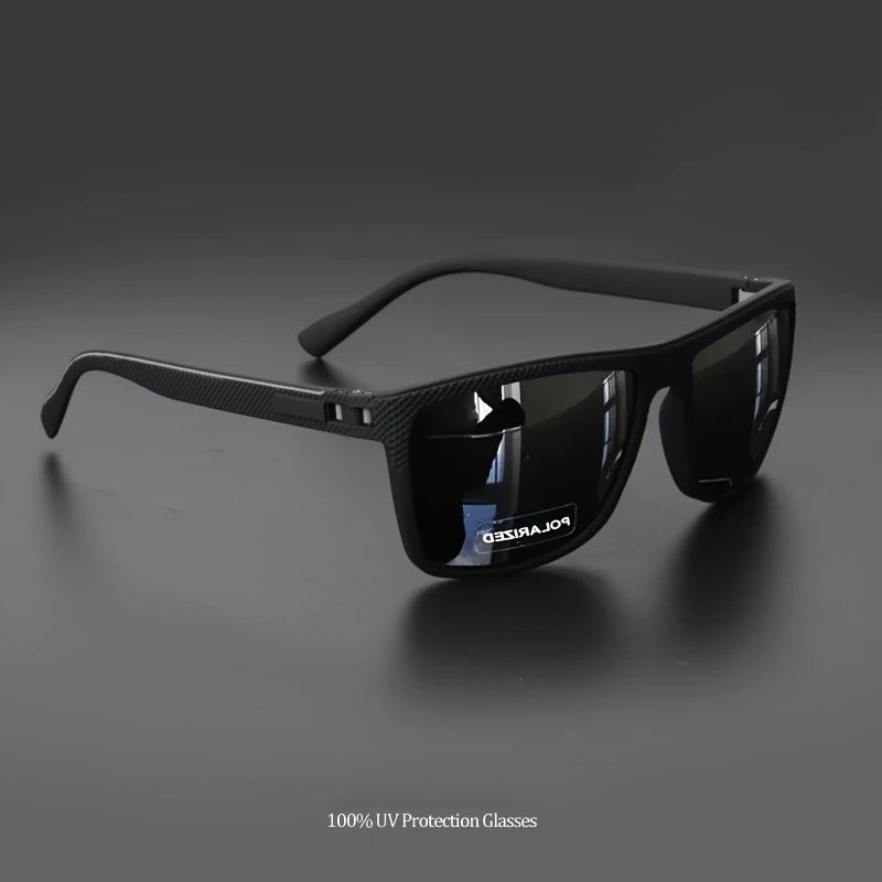 Polarized Square Frame Sunglasses - UV400, Mirror Lenses, Spring Hinges