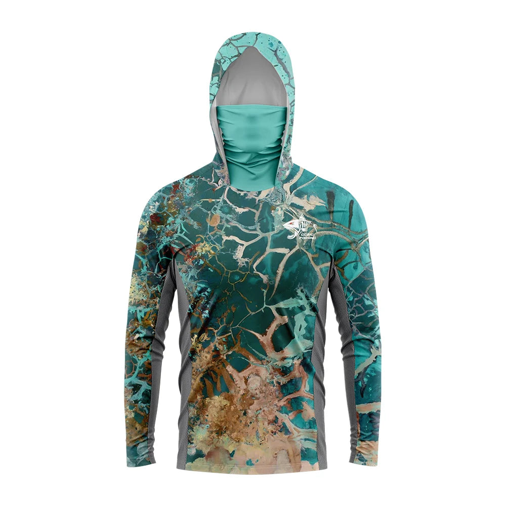 Men's Anti-UV Fishing Hoodie with Face Mask - Shark Print