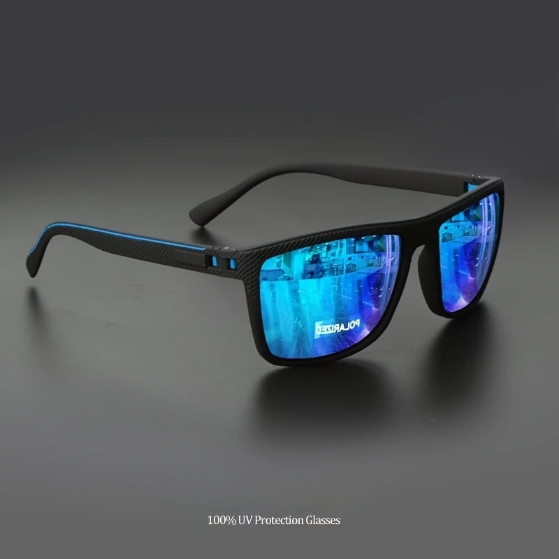 Polarized Square Frame Sunglasses - UV400, Mirror Lenses, Spring Hinges