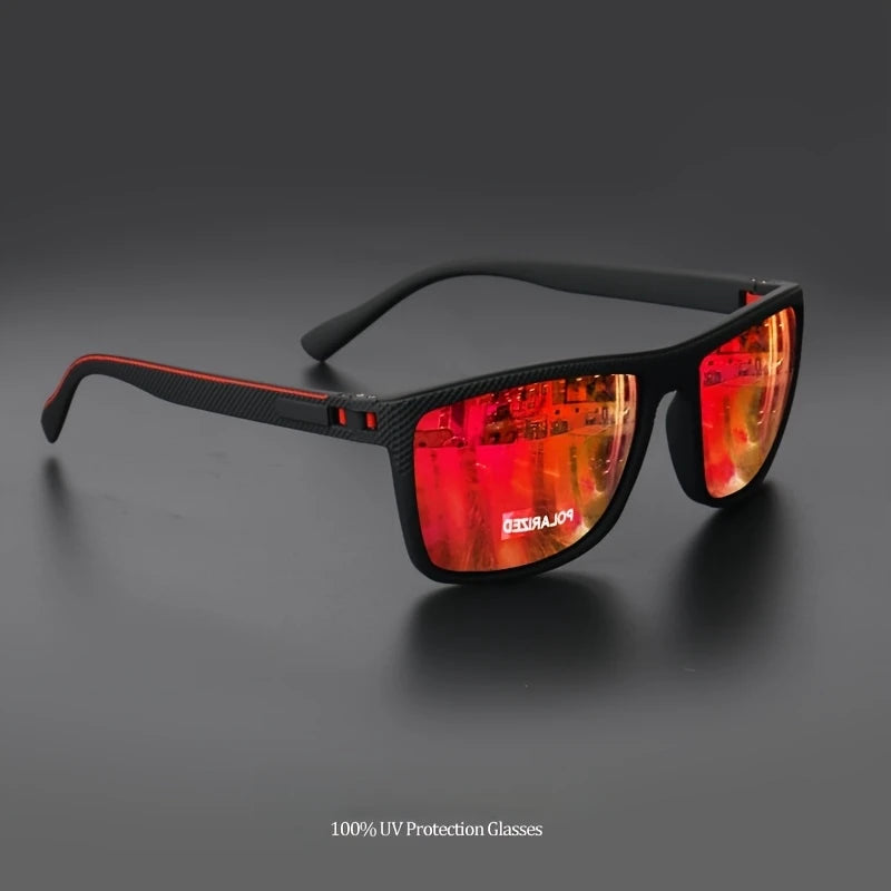 Polarized Square Frame Sunglasses - UV400, Mirror Lenses, Spring Hinges