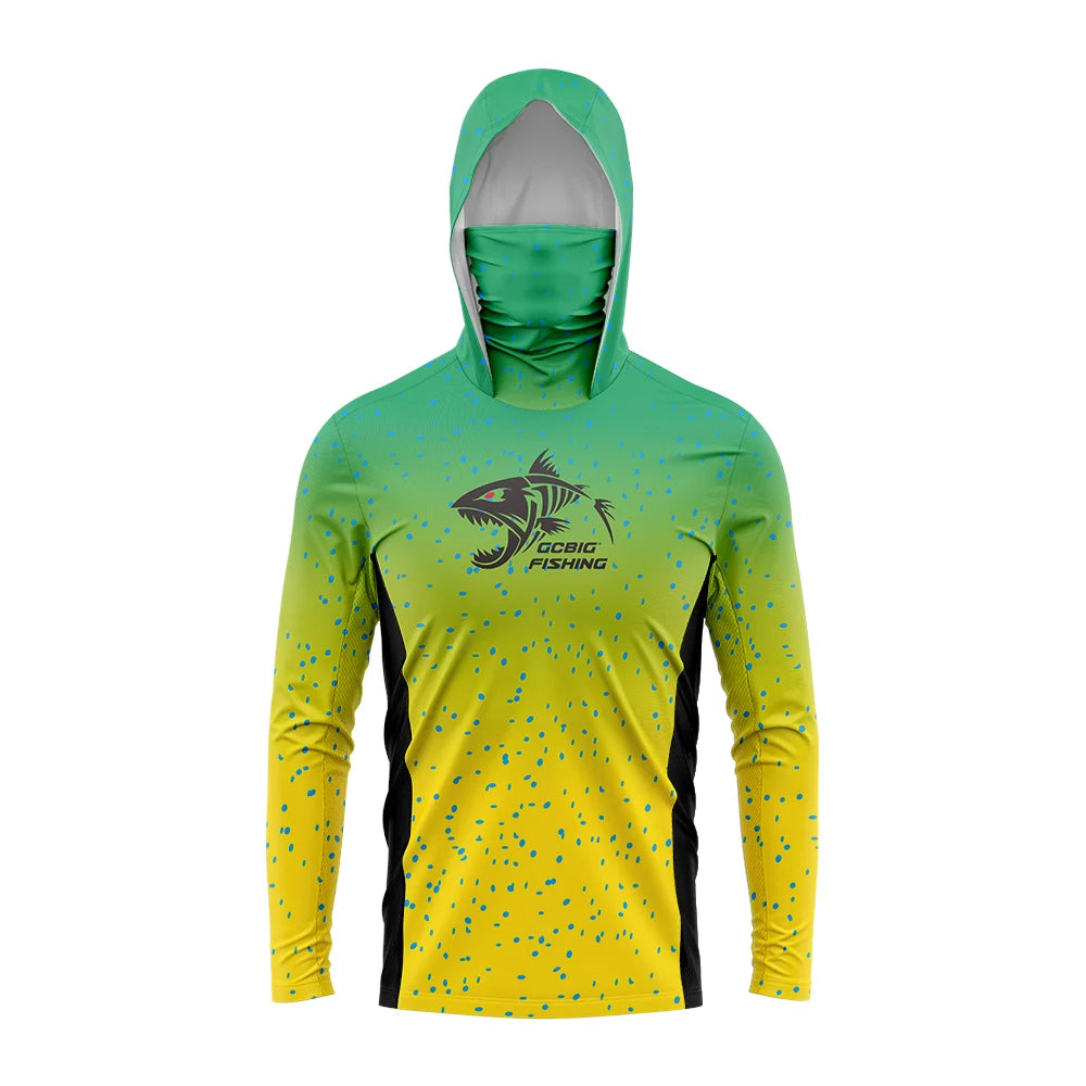 Men's Anti-UV Fishing Hoodie with Face Mask - Shark Print
