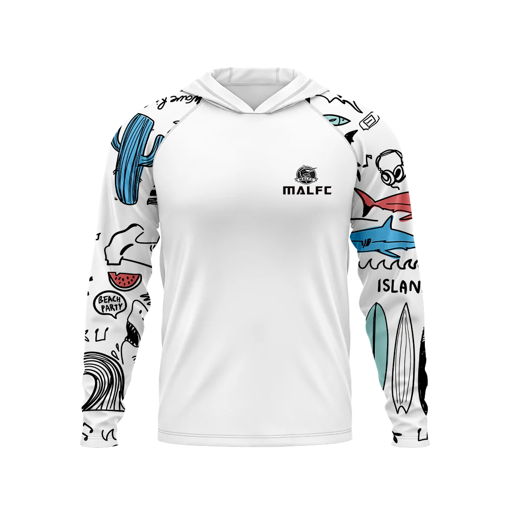 Men's UPF50+ Hooded Fishing Shirt - Ocean Wave Print