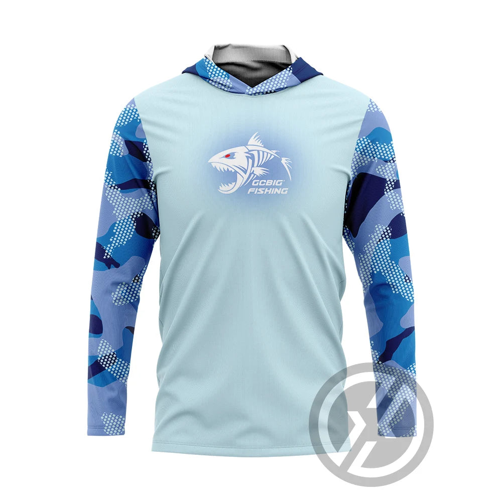 Men's UV Long Sleeve Hooded Fishing Shirt - Ocean Camo