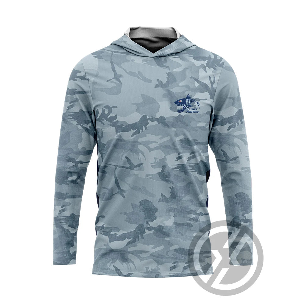 Men's UV Long Sleeve Hooded Fishing Shirt - Ocean Camo