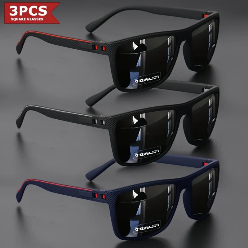 Polarized Square Frame Sunglasses - UV400, Mirror Lenses, Spring Hinges