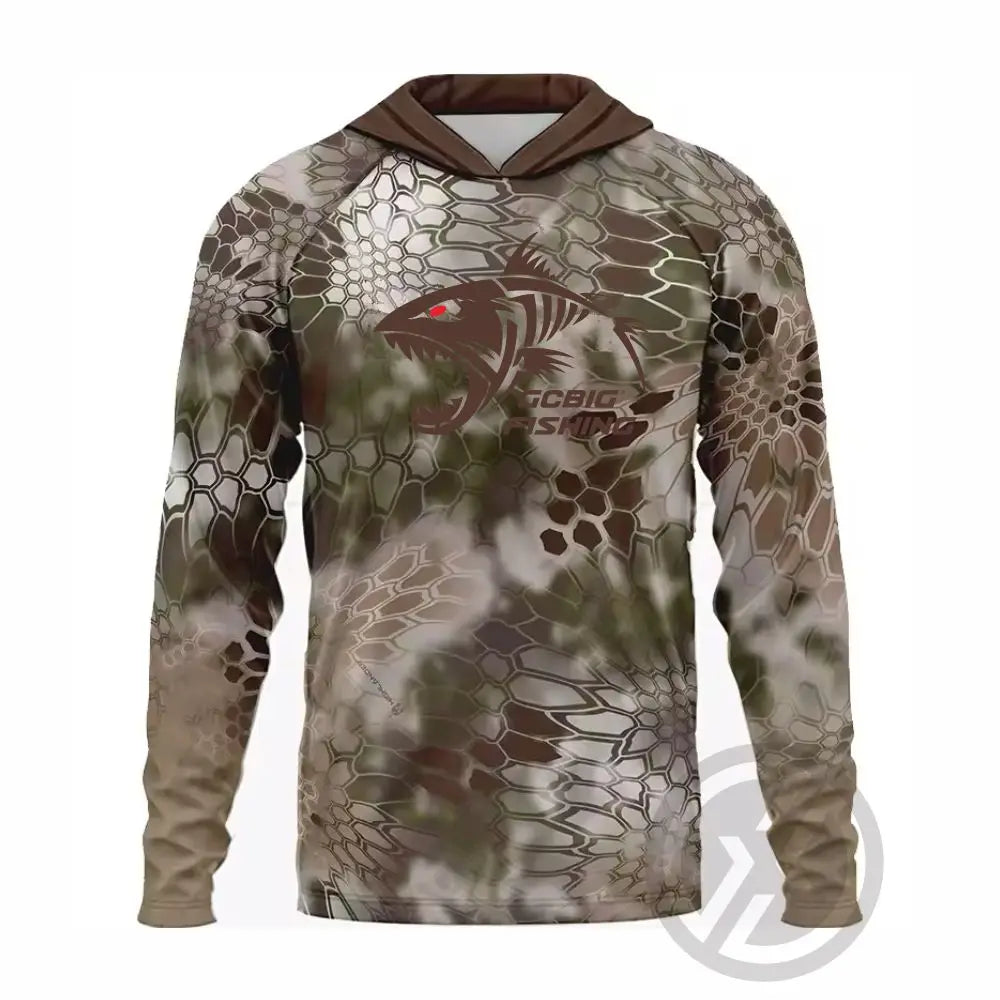 UPF 50+ Hooded Fishing Shirt - Quick-Dry, Face Cover & UV Protection