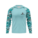 Men's UPF50+ Hooded Fishing Shirt - Ocean Wave Print