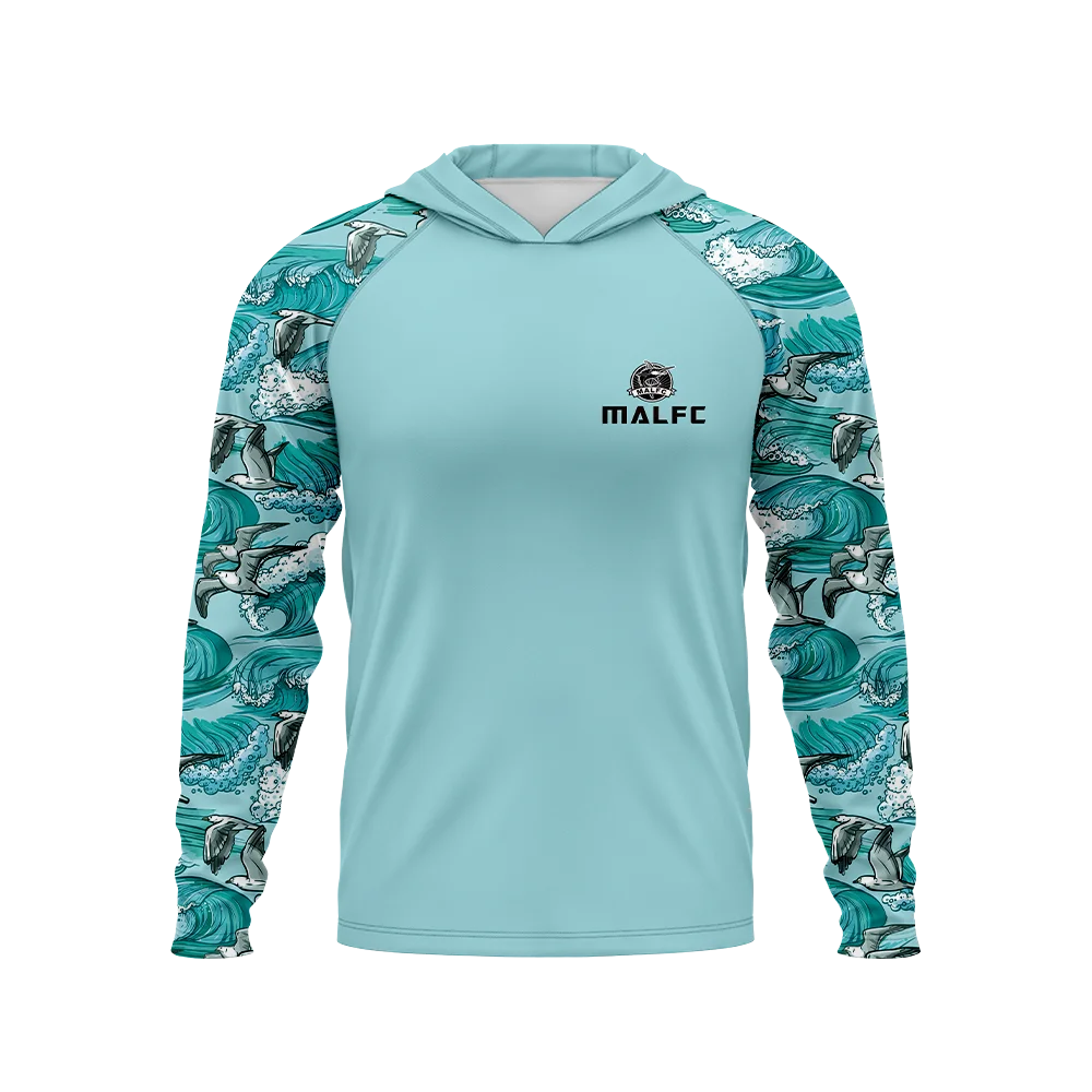 Men's UPF50+ Hooded Fishing Shirt - Ocean Wave Print