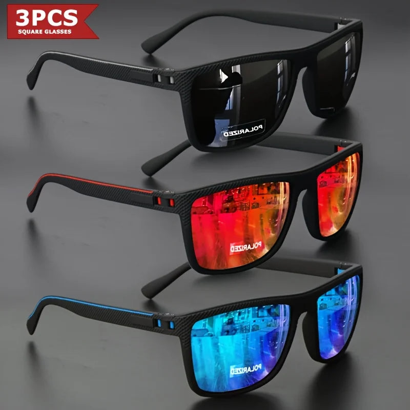 Polarized Square Frame Sunglasses - UV400, Mirror Lenses, Spring Hinges