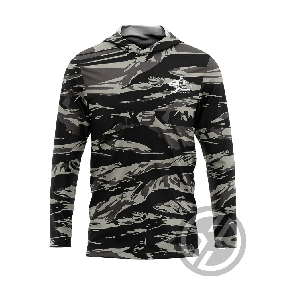 Men's UV Long Sleeve Hooded Fishing Shirt - Ocean Camo