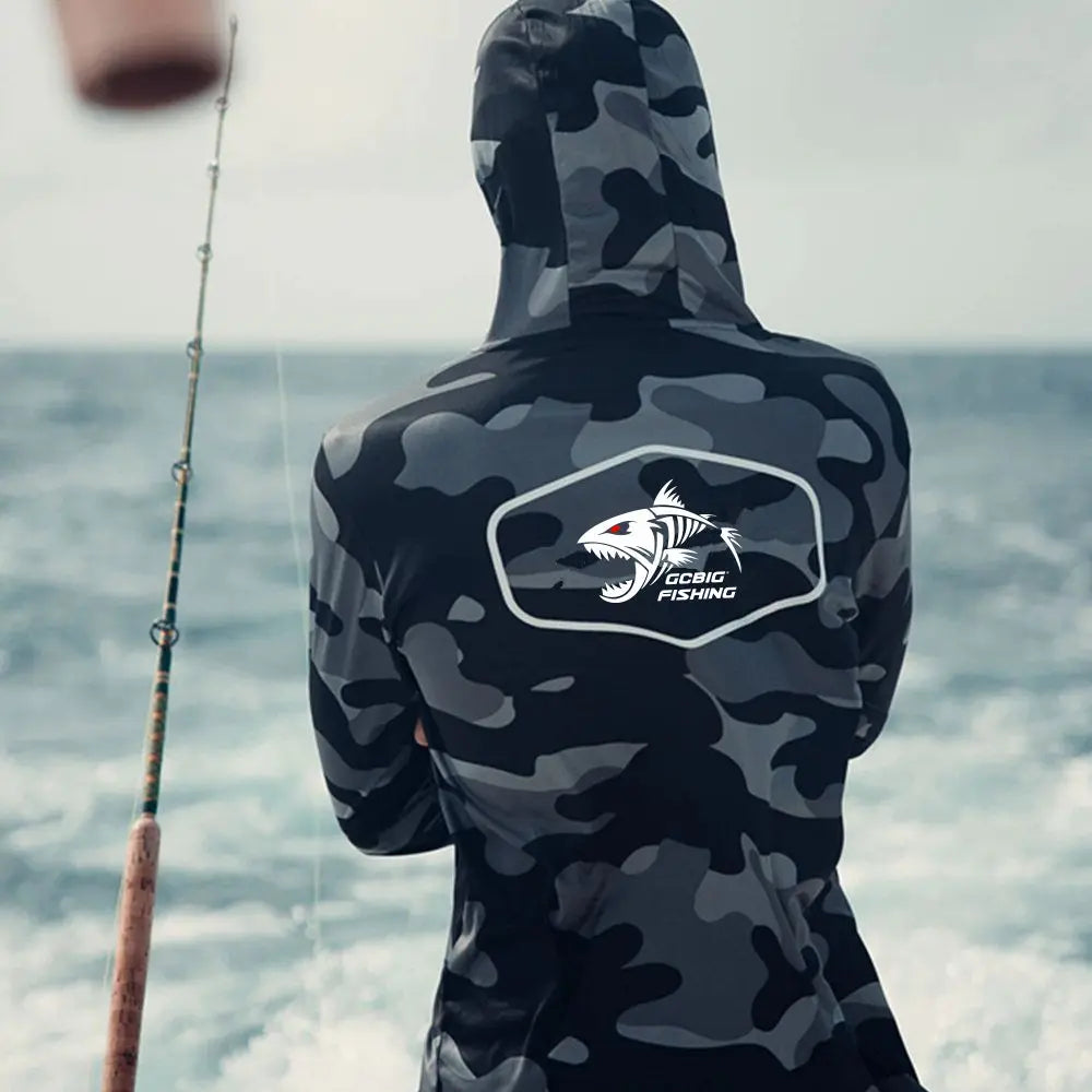 Men's UV Protection Hooded Fishing Shirt with Face Mask - Urban Camo