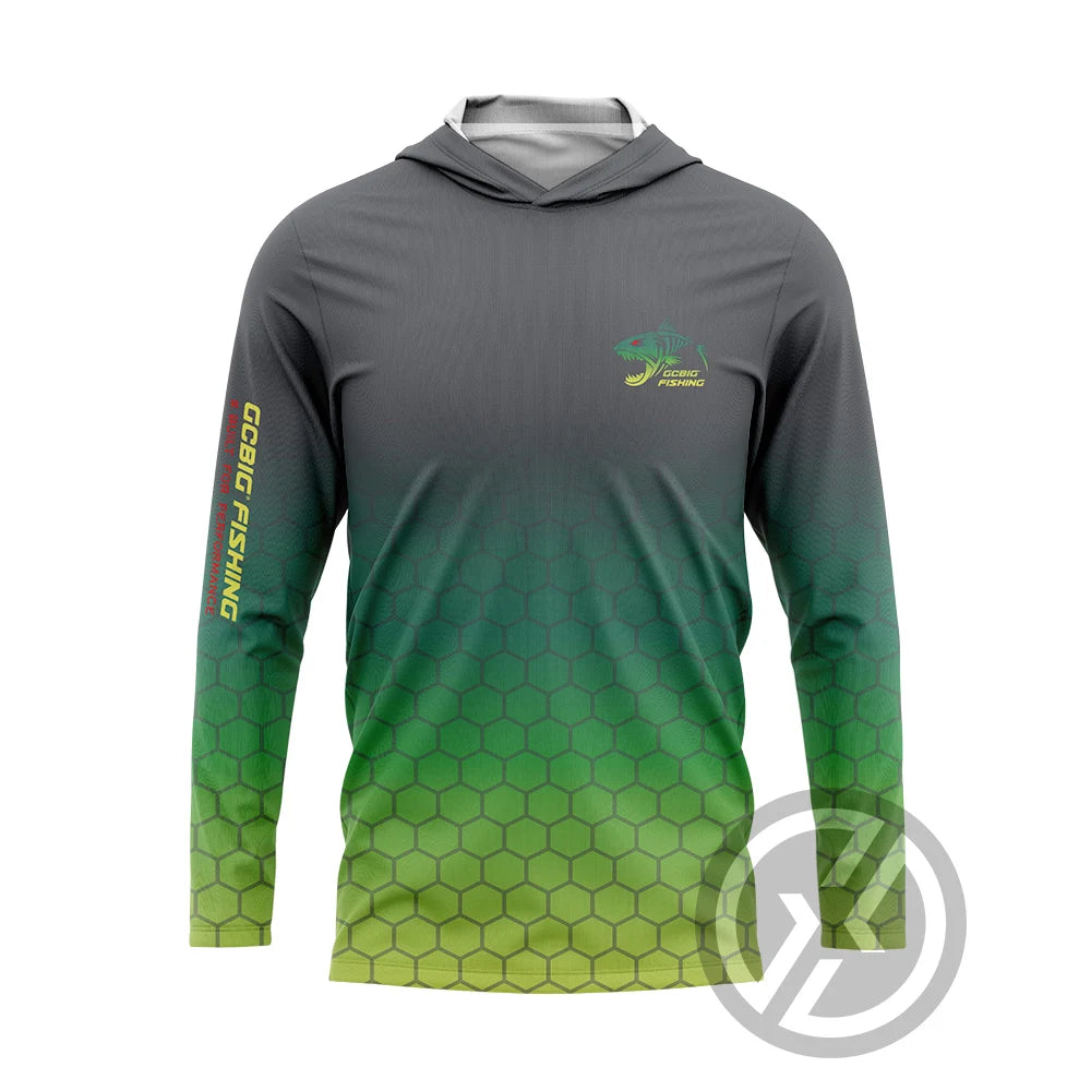 UPF 50+ Hooded Fishing Shirt - Quick-Dry, Face Cover & UV Protection