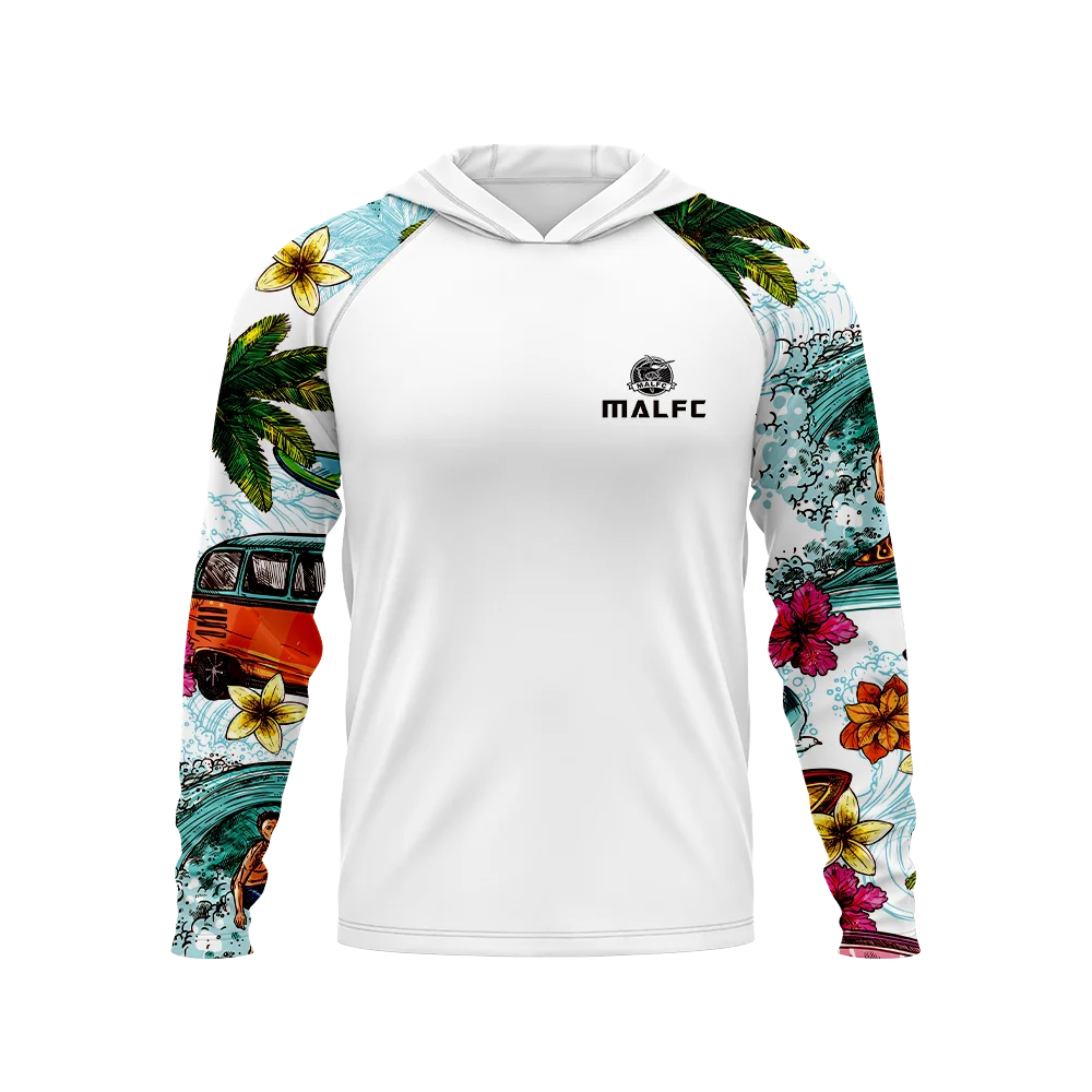 Men's UPF50+ Hooded Fishing Shirt - Ocean Wave Print