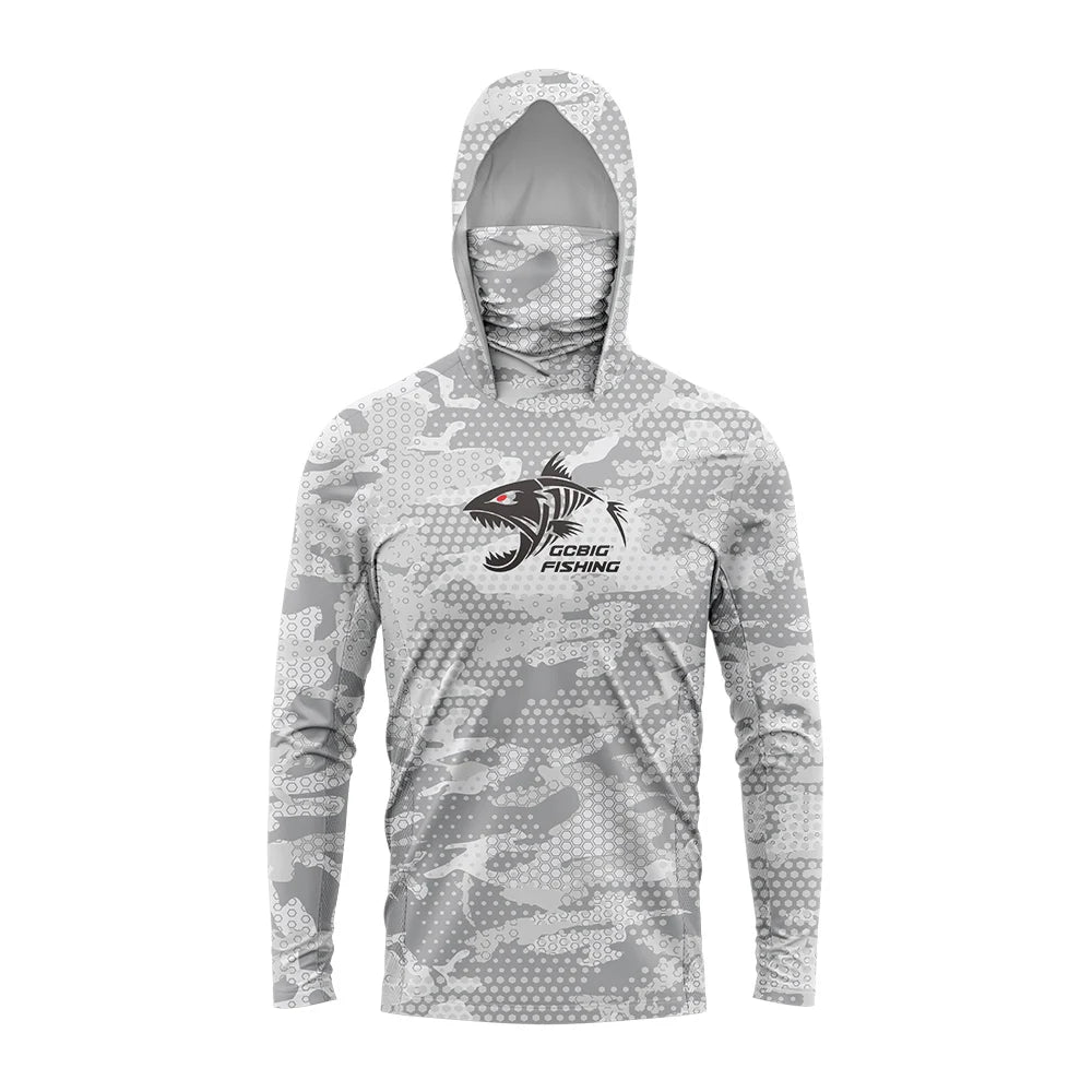 Men's Anti-UV Fishing Hoodie with Face Mask - Shark Print
