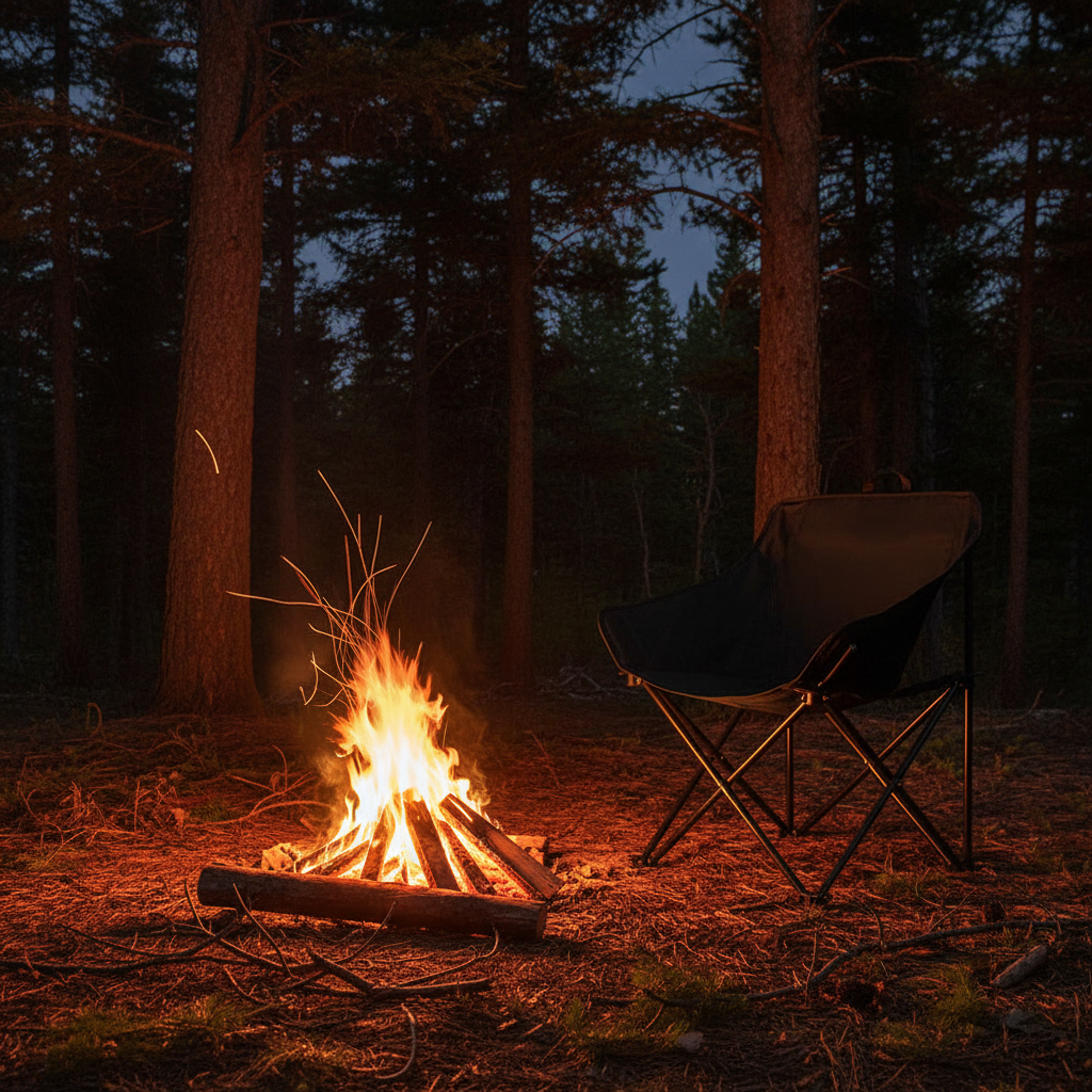 Black chair by campfire