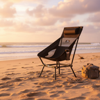 Black high-back chair at beach