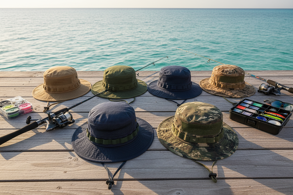 Boonie hat colour range flat lay