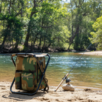 Camo stool fishing riverbank