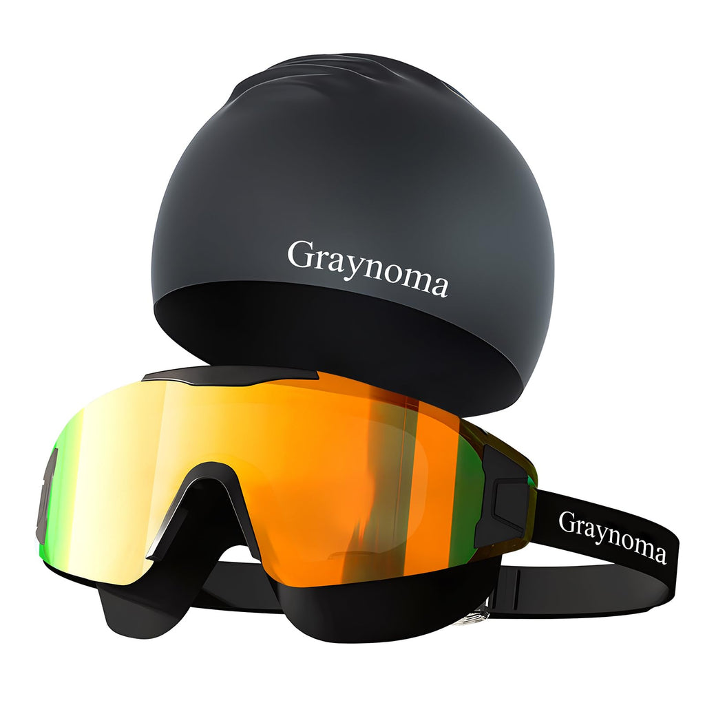 Graynoma Swim Goggles & Silicone Cap Set – Anti-Fog, UV Protection, Aurora Orange