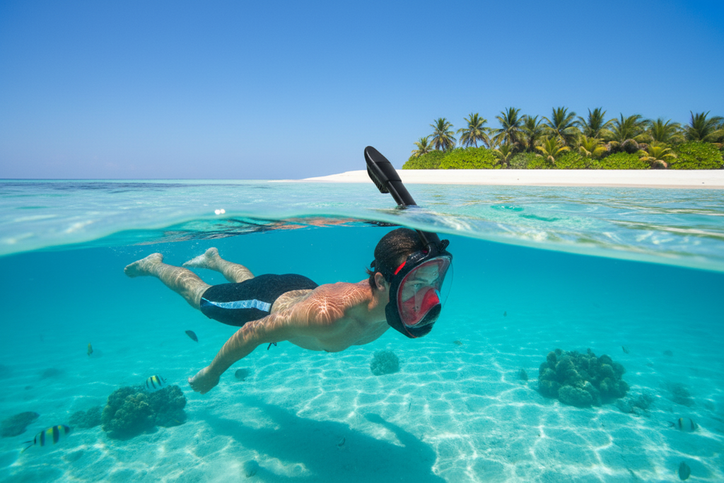 Full face mask on ocean surface