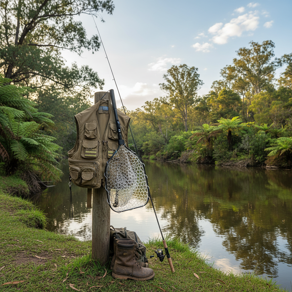 Landing net by river