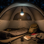 LED camping bulb in tent
