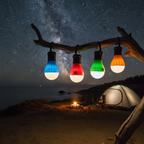 LED camping bulbs at coastal campsite