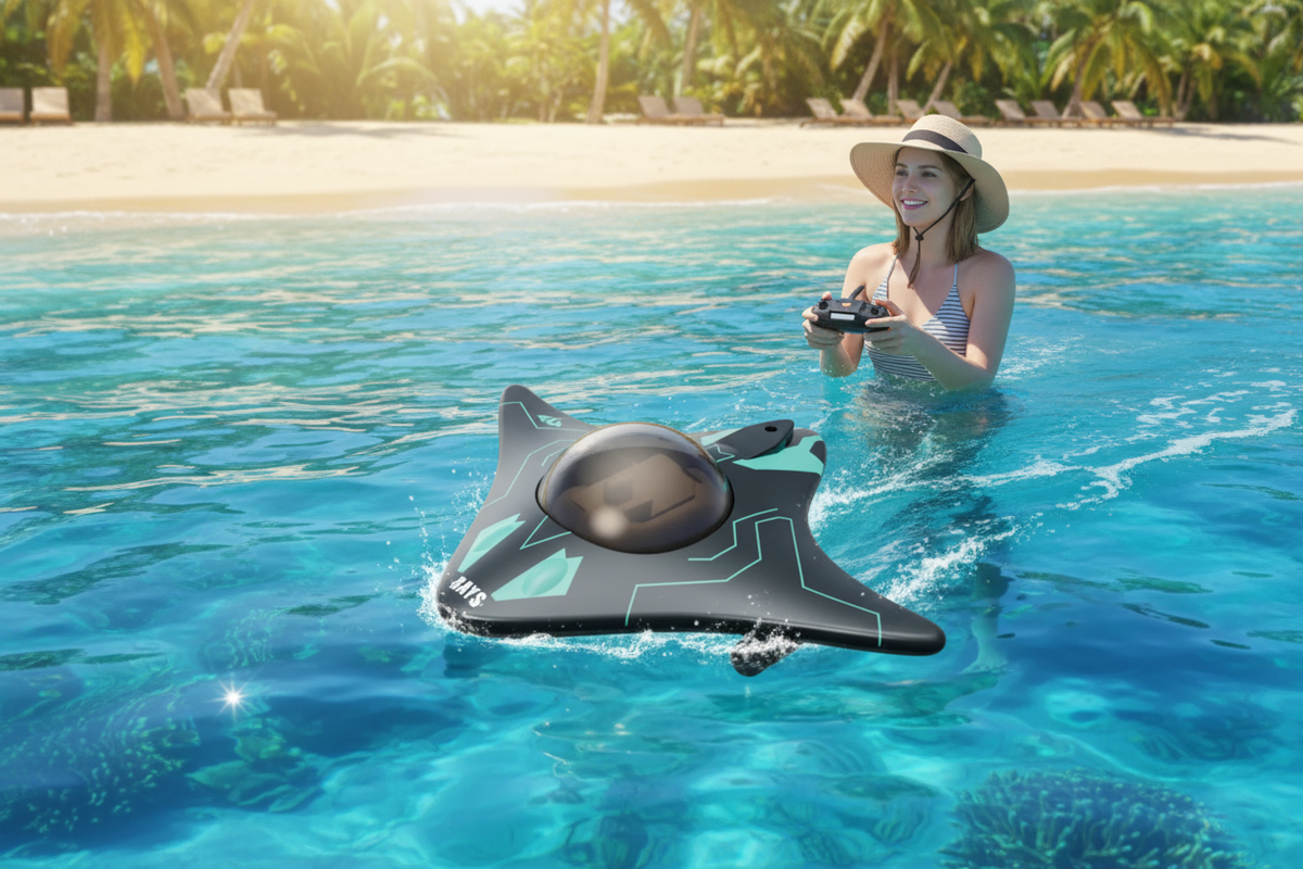 Manta ray RC boat on ocean
