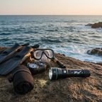 P50 flashlight on coastal rocks