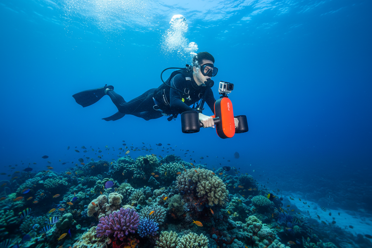 S2 scooter over coral reef